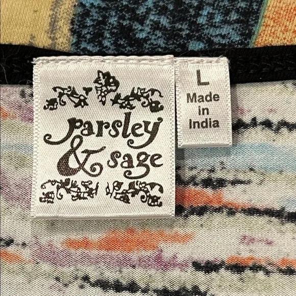 Sleeveless Patchwork Print Handkerchief Hem Dress - Blue & Black Size Large - Picture 8 of 14